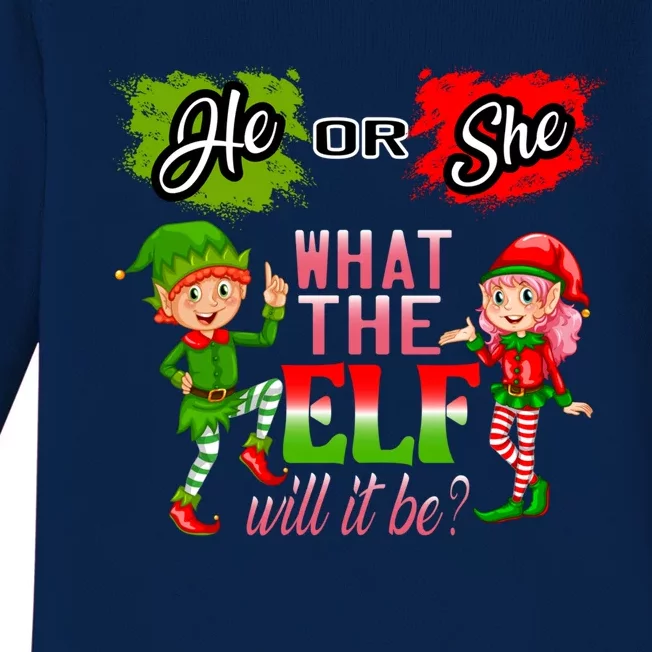 Christmas Gender Reveal He Or She What The Elf Will It Be Gift Baby Long Sleeve Bodysuit