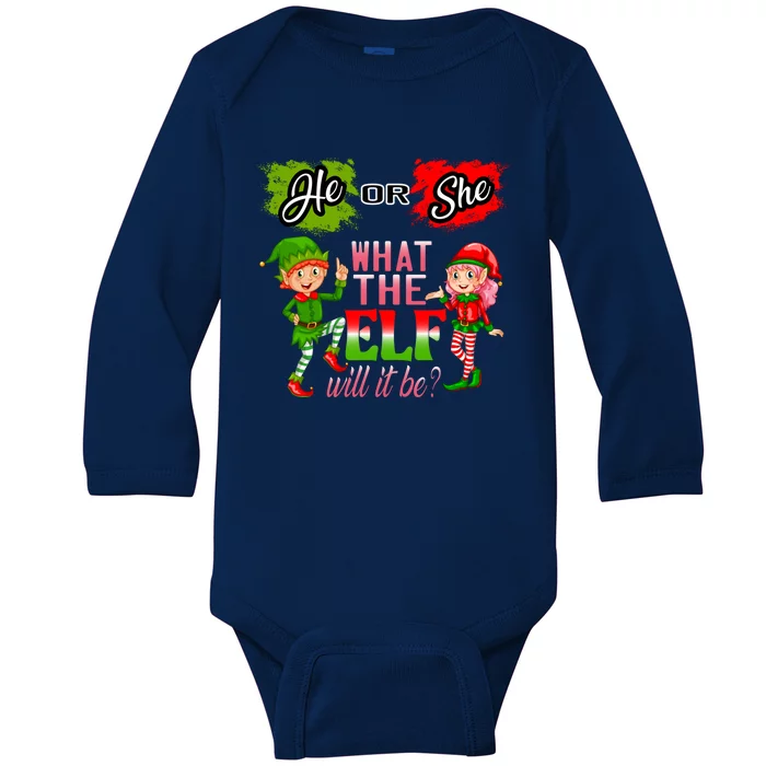 Christmas Gender Reveal He Or She What The Elf Will It Be Gift Baby Long Sleeve Bodysuit