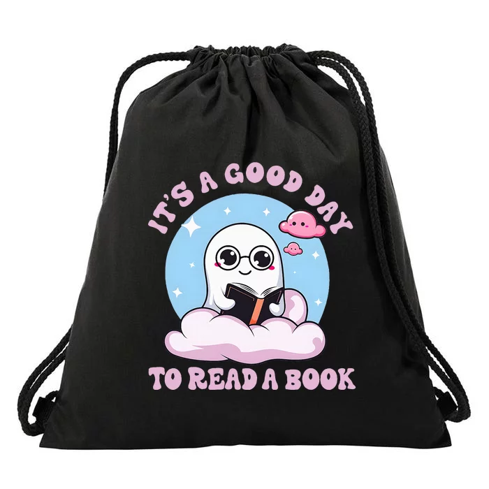 Cute Ghost Reading Book Librarian Halloween Teachers Drawstring Bag