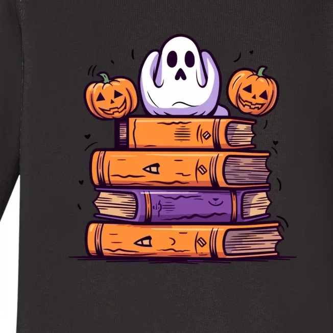 Cute Ghost Reading Books Halloween Librarian Book Baby Long Sleeve Bodysuit