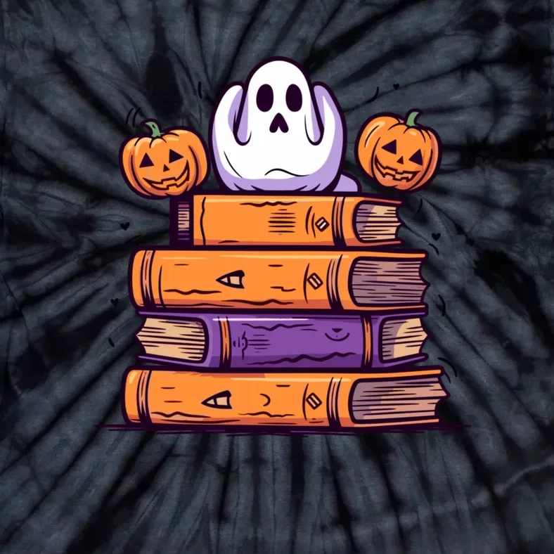 Cute Ghost Reading Books Halloween Librarian Book Tie-Dye T-Shirt