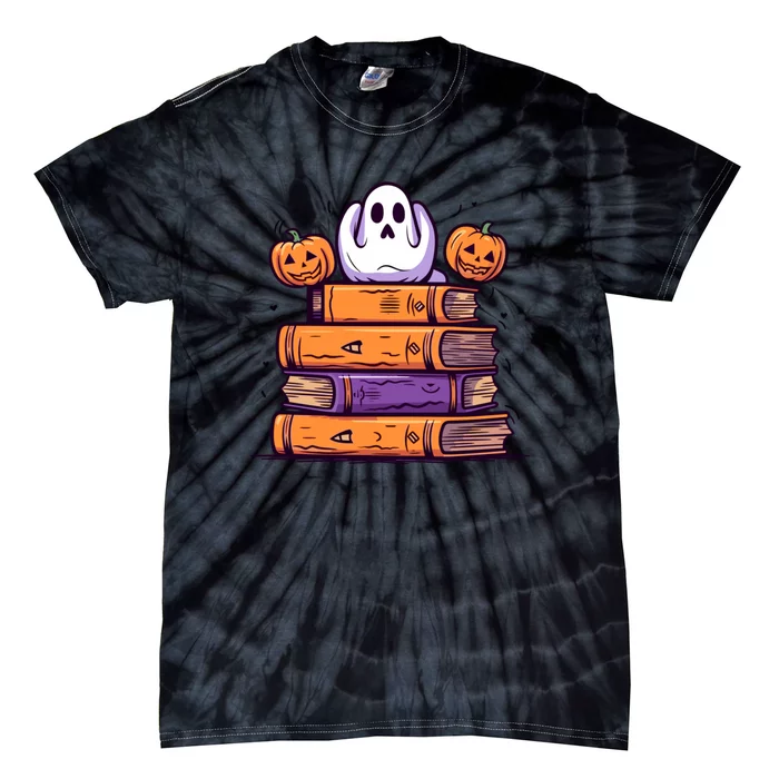 Cute Ghost Reading Books Halloween Librarian Book Tie-Dye T-Shirt