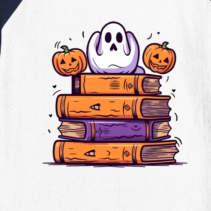 Cute Ghost Reading Books Halloween Librarian Book Baseball Sleeve Shirt