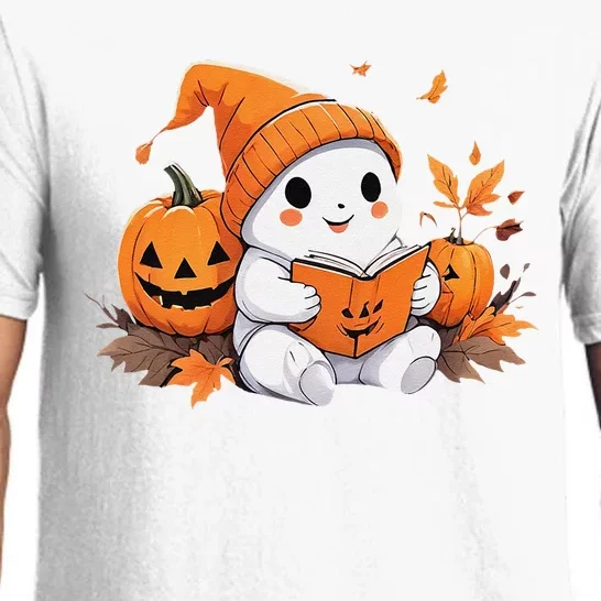 Cute Ghost Reading Books Funny Autumn Halloween Pajama Set