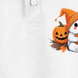 Cute Ghost Reading Books Funny Autumn Halloween Dry Zone Grid Performance Polo