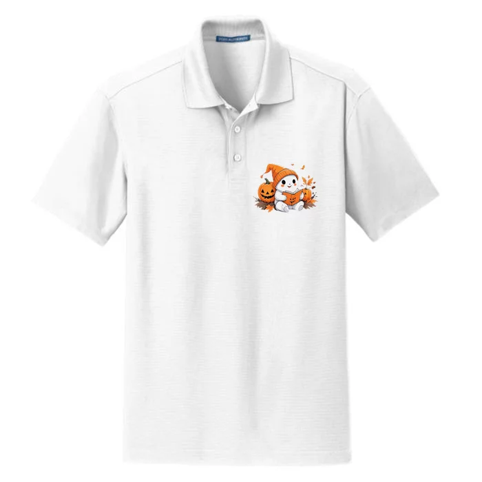 Cute Ghost Reading Books Funny Autumn Halloween Dry Zone Grid Performance Polo