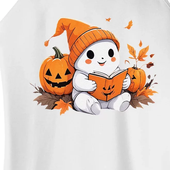 Cute Ghost Reading Books Funny Autumn Halloween Women’s Perfect Tri Rocker Tank