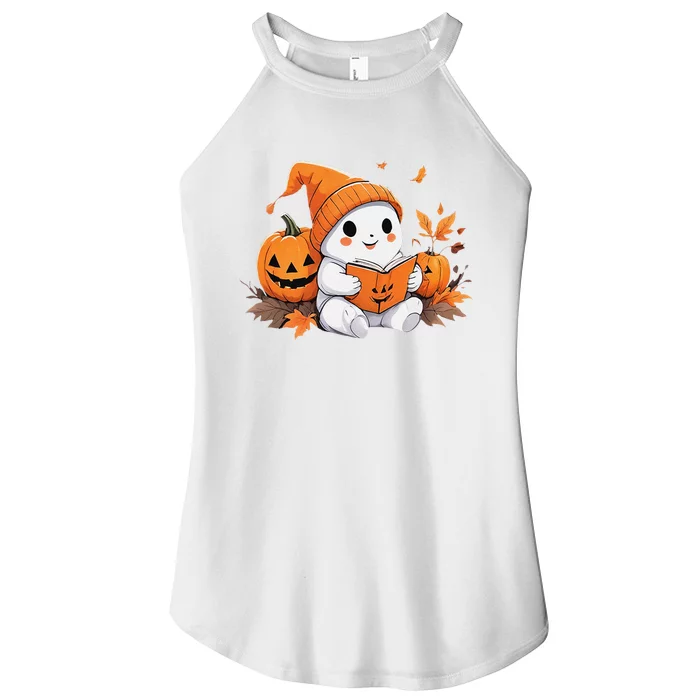 Cute Ghost Reading Books Funny Autumn Halloween Women’s Perfect Tri Rocker Tank