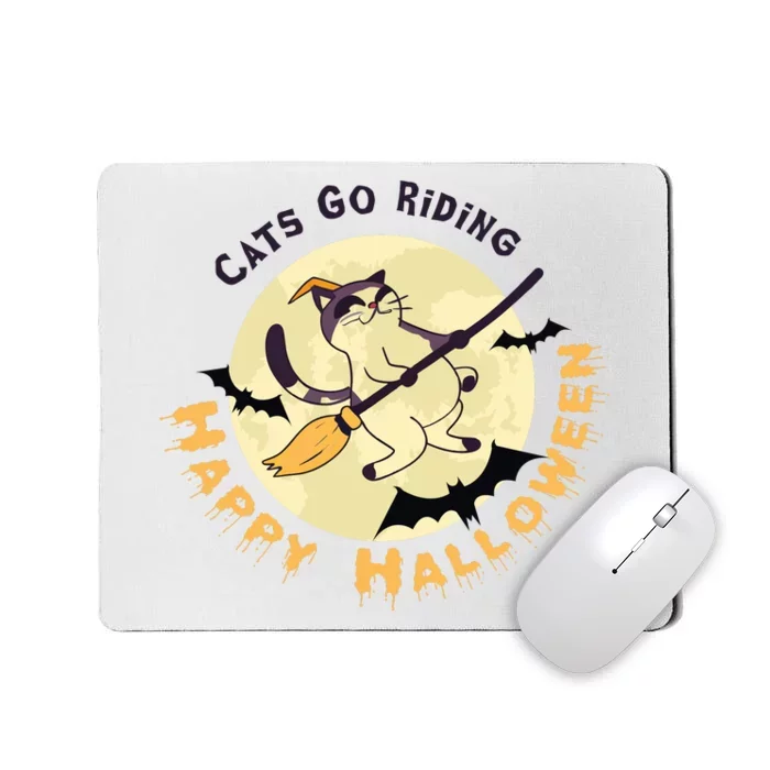 Cats Go Riding Happy Halloween Quotes Wich Brrom Bats Catoween Mousepad