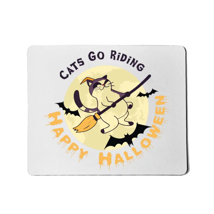 Cats Go Riding Happy Halloween Quotes Wich Brrom Bats Catoween Mousepad