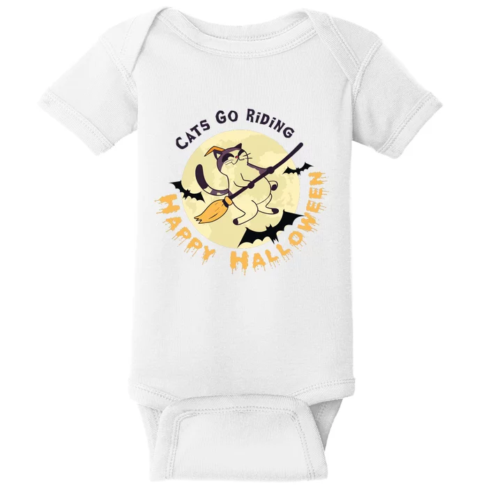 Cats Go Riding Happy Halloween Quotes Wich Brrom Bats Catoween Baby Bodysuit