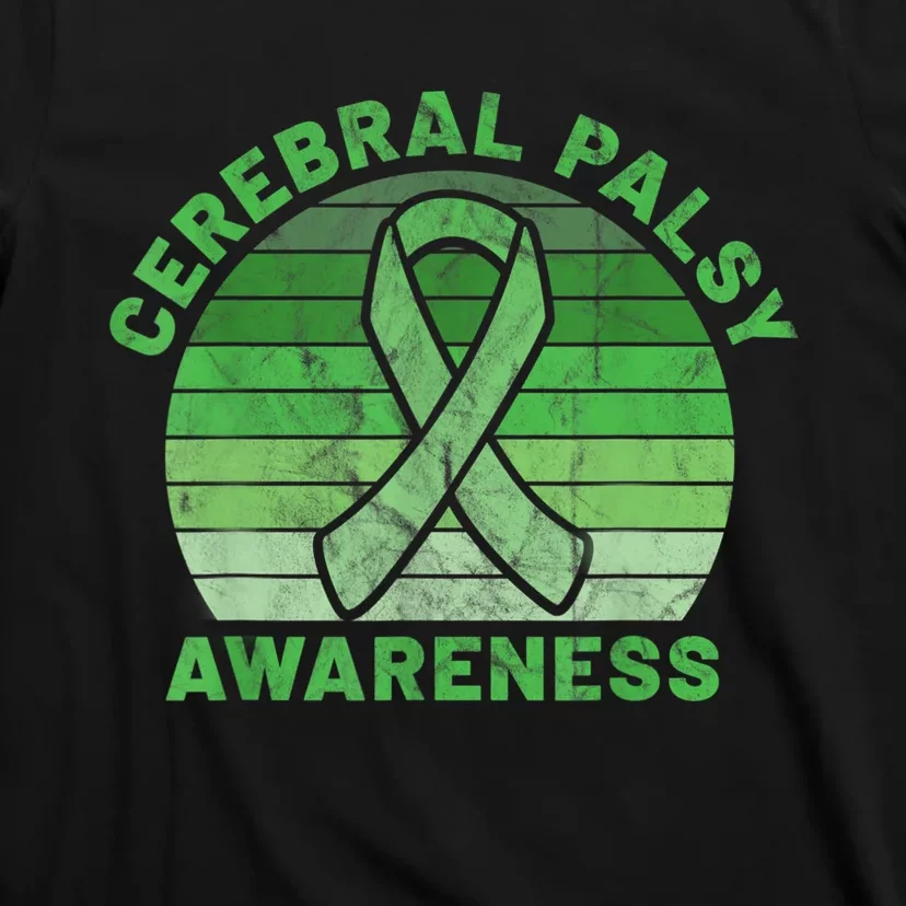 CP Green Ribbon Retro Sunset Cerebral Palsy Awareness T-Shirt