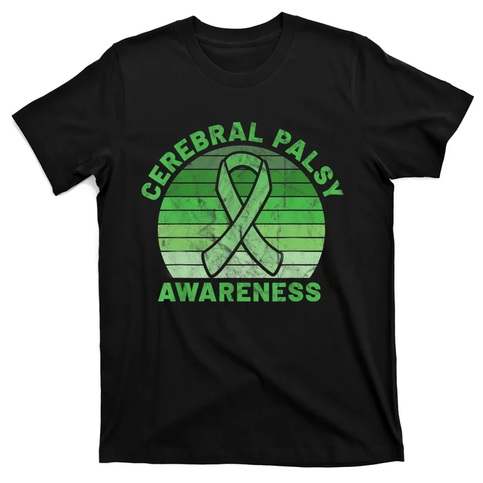 CP Green Ribbon Retro Sunset Cerebral Palsy Awareness T-Shirt