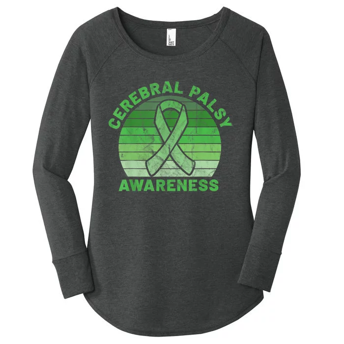 CP Green Ribbon Retro Sunset Cerebral Palsy Awareness Women's Perfect Tri Tunic Long Sleeve Shirt