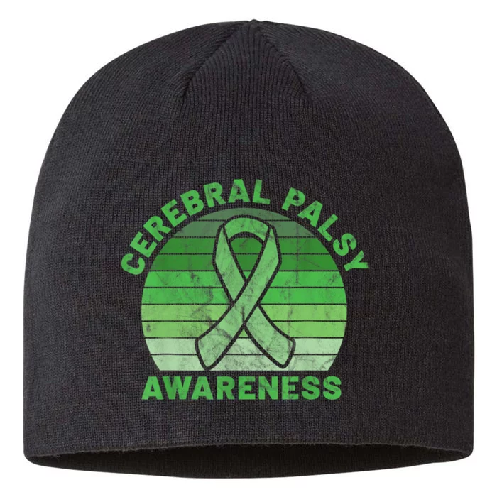 CP Green Ribbon Retro Sunset Cerebral Palsy Awareness 8 1/2in Sustainable Knit Beanie