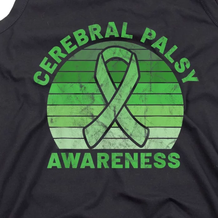 CP Green Ribbon Retro Sunset Cerebral Palsy Awareness Tank Top