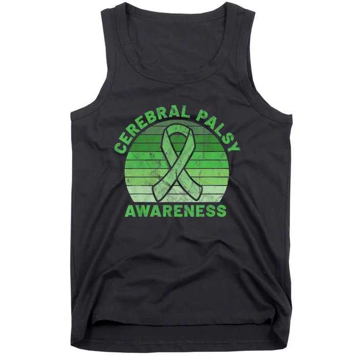 CP Green Ribbon Retro Sunset Cerebral Palsy Awareness Tank Top