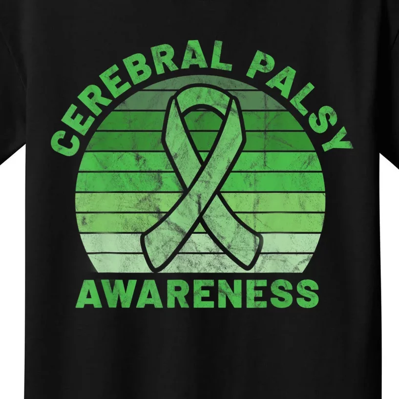 CP Green Ribbon Retro Sunset Cerebral Palsy Awareness Kids T-Shirt