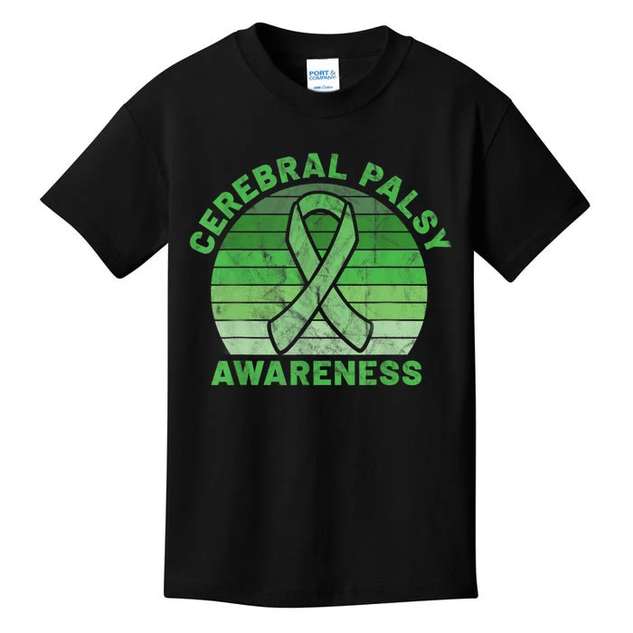 CP Green Ribbon Retro Sunset Cerebral Palsy Awareness Kids T-Shirt