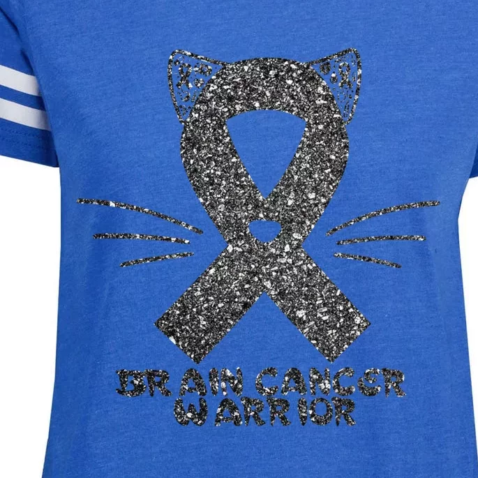 Cat Gray Ribbon Brain Cancer Awareness Warrior Cat Lover I Wear Gray Enza Ladies Jersey Football T-Shirt