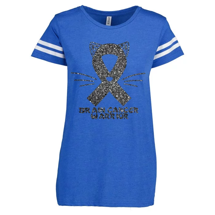 Cat Gray Ribbon Brain Cancer Awareness Warrior Cat Lover I Wear Gray Enza Ladies Jersey Football T-Shirt