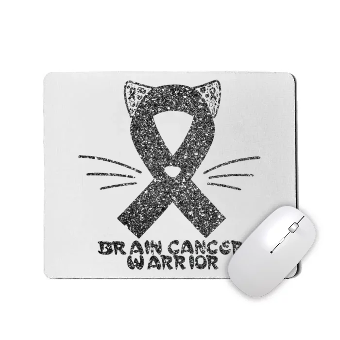 Cat Gray Ribbon Brain Cancer Awareness Warrior Cat Lover I Wear Gray Mousepad