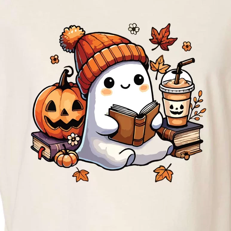 Cute Ghost Reading Book Lovers Halloween Ghost Coffee Women Garment-Dyed Women's Muscle Tee