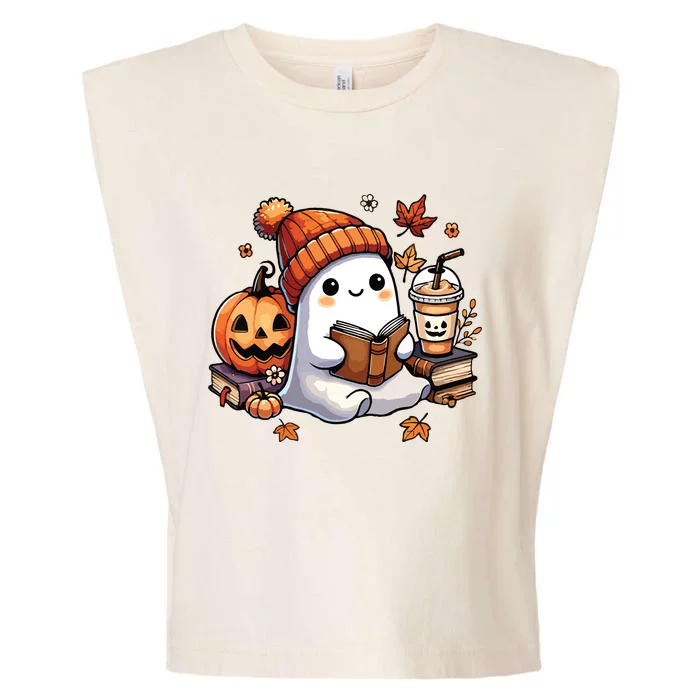 Cute Ghost Reading Book Lovers Halloween Ghost Coffee Women Garment-Dyed Women's Muscle Tee