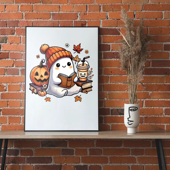 Cute Ghost Reading Book Lovers Halloween Ghost Coffee Women Poster