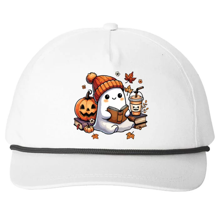 Cute Ghost Reading Book Lovers Halloween Ghost Coffee Women Snapback Five-Panel Rope Hat