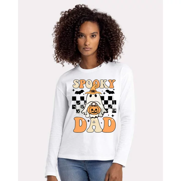 Cute Ghost Retro Spooky Season Halloween Spooky Dad Womens Cotton Relaxed Long Sleeve T-Shirt