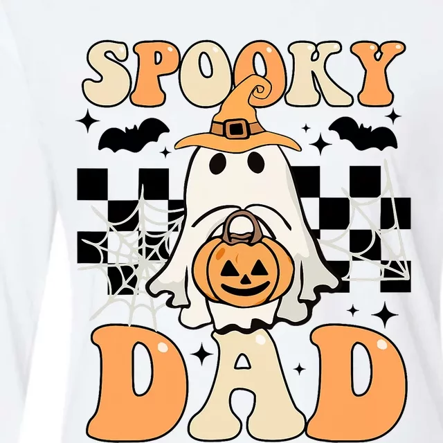 Cute Ghost Retro Spooky Season Halloween Spooky Dad Womens Cotton Relaxed Long Sleeve T-Shirt