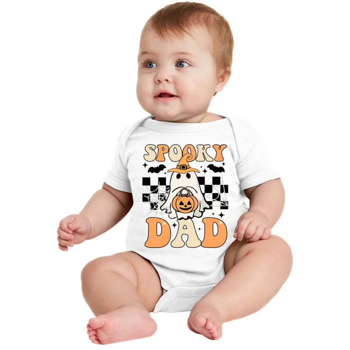 Cute Ghost Retro Spooky Season Halloween Spooky Dad Baby Bodysuit