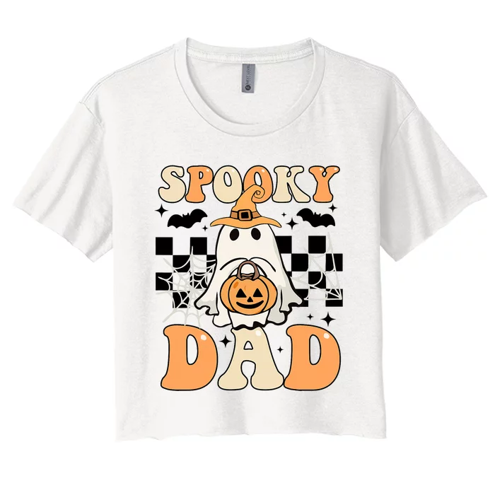 Cute Ghost Retro Spooky Season Halloween Spooky Dad Women's Crop Top Tee