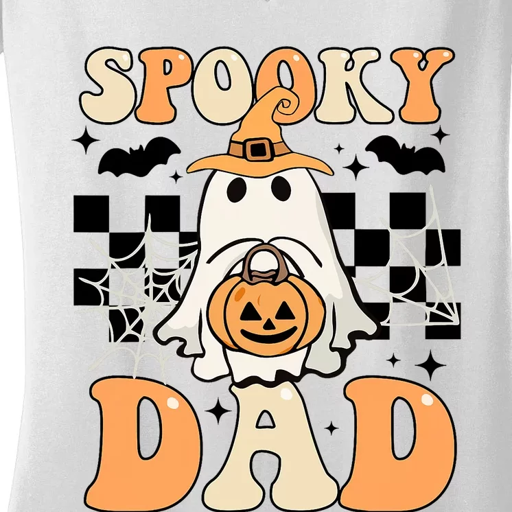 Cute Ghost Retro Spooky Season Halloween Spooky Dad Women's V-Neck T-Shirt