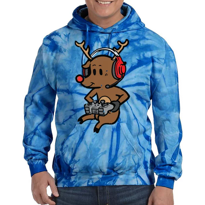 Christmas Gamer Reindeer Xmas Gaming Tie Dye Hoodie