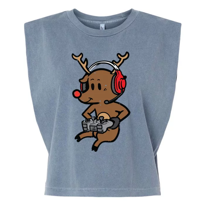 Christmas Gamer Reindeer Xmas Gaming Garment-Dyed Women's Muscle Tee