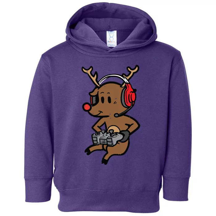 Christmas Gamer Reindeer Xmas Gaming Toddler Hoodie