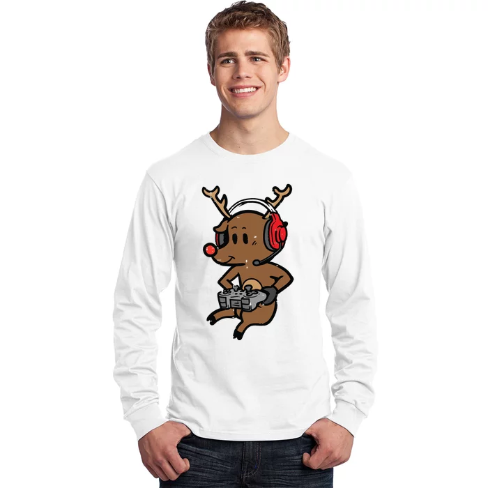 Christmas Gamer Reindeer Xmas Gaming Long Sleeve Shirt