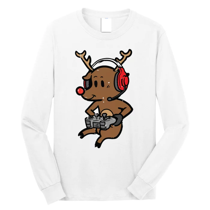 Christmas Gamer Reindeer Xmas Gaming Long Sleeve Shirt