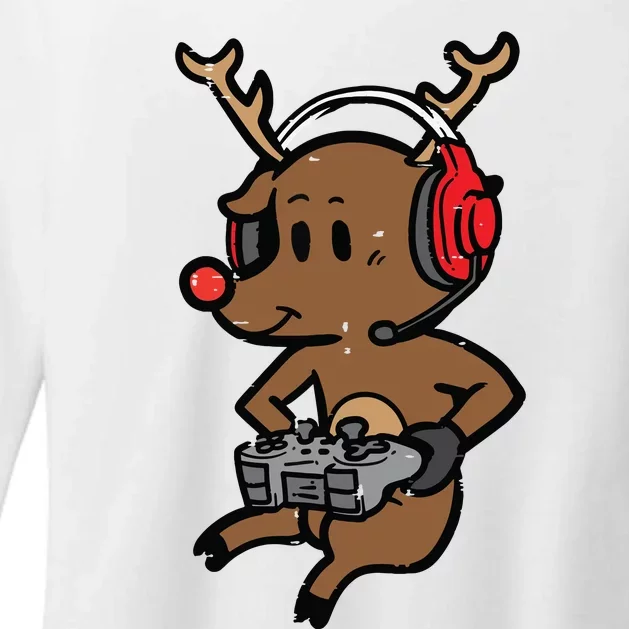 Christmas Gamer Reindeer Xmas Gaming Womens CVC Long Sleeve Shirt