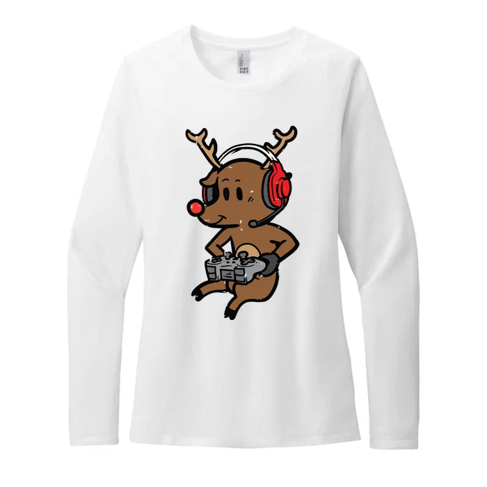 Christmas Gamer Reindeer Xmas Gaming Womens CVC Long Sleeve Shirt