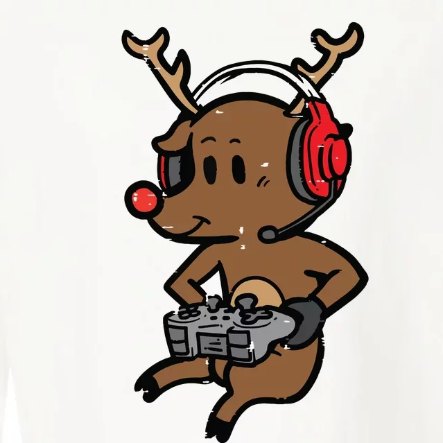 Christmas Gamer Reindeer Xmas Gaming Cropped Pullover Crew