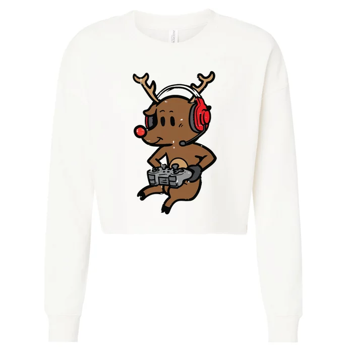 Christmas Gamer Reindeer Xmas Gaming Cropped Pullover Crew