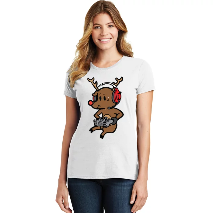 Christmas Gamer Reindeer Xmas Gaming Women's T-Shirt