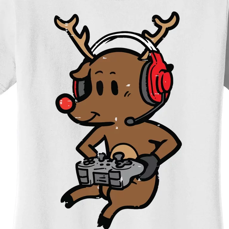 Christmas Gamer Reindeer Xmas Gaming Women's T-Shirt