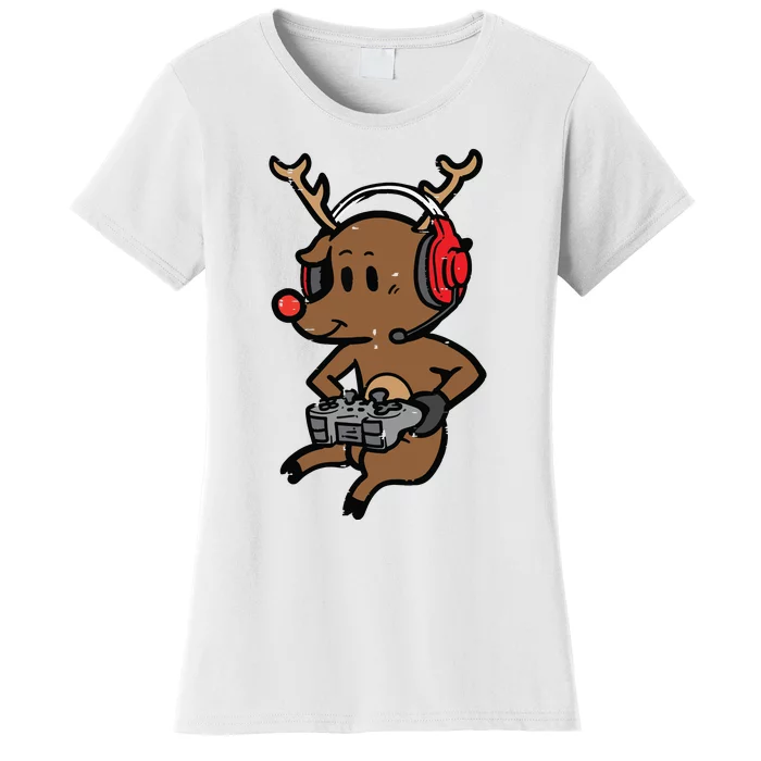 Christmas Gamer Reindeer Xmas Gaming Women's T-Shirt