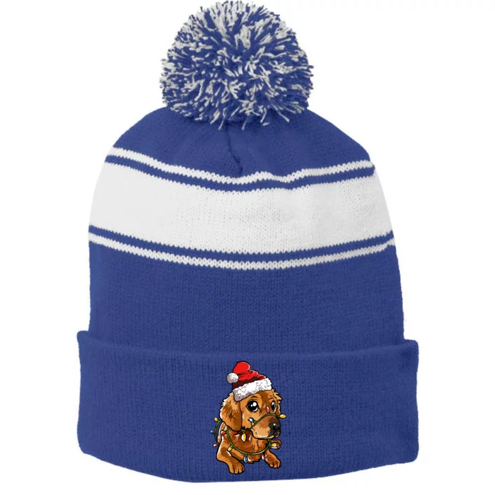 Cute Golden Retriever Santa Christmas Tree Lights Xmas Gift Stripe Pom Pom Beanie