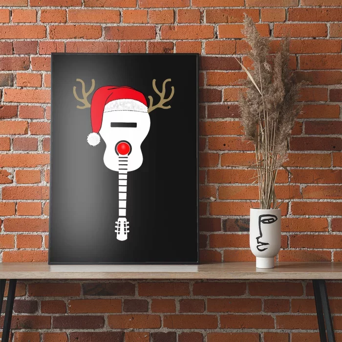 Christmas Guitar Santa Hat Reindeer Antlers For Adults T Poster