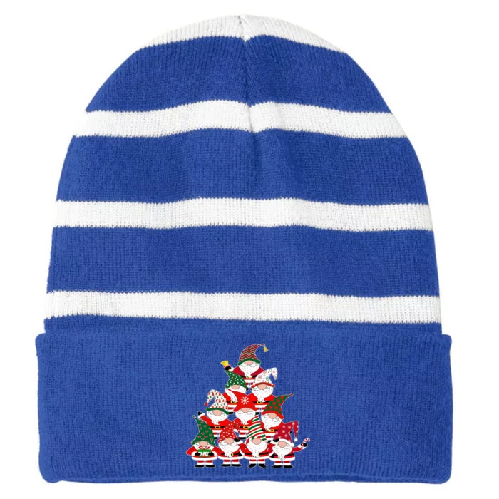 Christmas Gnome Santa Tree Holiday Funny Cute Gift Striped Beanie with Solid Band